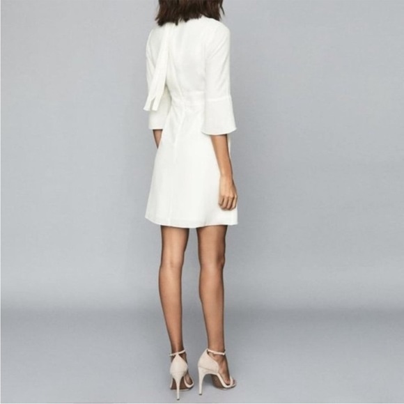 Reiss White Ivory Cora Plain Shift Dress Size 2 A Line Pockets Bell Sleeves - Picture 5 of 14